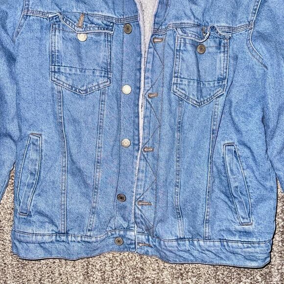 Sunrise Kingdom Men's Sherpa Lined Denim Trucker Jacket Blue Size Medium - Picture 8 of 10